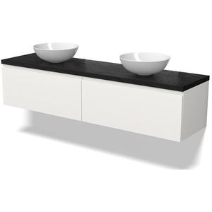 Modulo Plato Badkamermeubel voor waskom | 180 cm Mat wit Greeploos front Zwart eiken blad