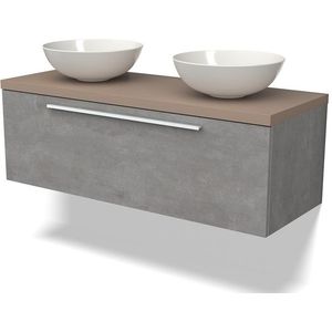 Modulo Plato Badkamermeubel voor waskom | 120 cm Lichtgrijs beton Vlak front Taupe blad 1 lade