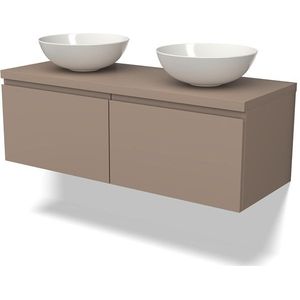 Modulo Plato Badkamermeubel voor waskom | 120 cm Taupe Greeploos front Taupe blad 2 lades naast elkaar