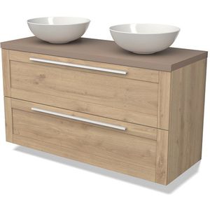 Modulo Plato Badkamermeubel voor waskom | 120 cm Lichtbruin eiken Kader front Taupe blad 2 lades onder elkaar