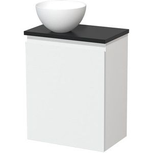 Toiletmeubel met waskom | 41 cm Mat wit Greeploos front Mat wit Solid surface waskom Mat zwart blad