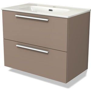 Modulo Badkamermeubel met wastafel | 80 cm Taupe Vlak front Keramiek 2 lades onder elkaar