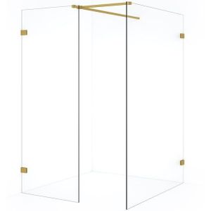 Diamond Inloopdouche | 140x70 cm Goud Helder glas 2 vaste wanden