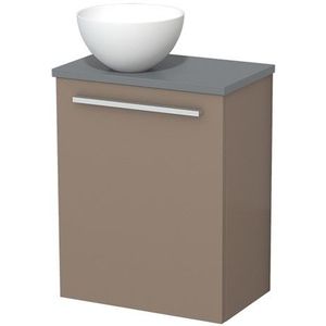 Toiletmeubel met waskom | 41 cm Taupe Vlak front Mat wit Solid surface waskom Middengrijs blad