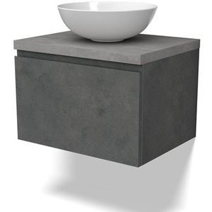 Modulo Plato Badkamermeubel voor waskom | 60 cm Donkergrijs beton Greeploos front Lichtgrijs beton blad 1 lade