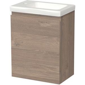 Modulo Pico Toiletmeubel met wastafel | 40 cm Middenbruin eiken Greeploos front Keramiek