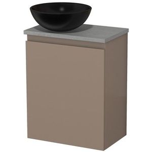 Toiletmeubel met waskom | 41 cm Taupe Greeploos front Mat zwart Keramiek waskom Lichtgrijs beton blad