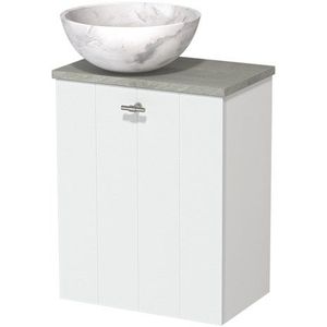 Toiletmeubel met waskom | 41 cm Mat wit Lamel front Wit marmer Natuursteen waskom Grijs eiken blad