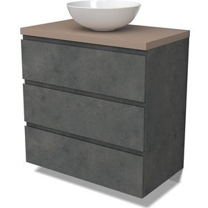 Modulo Plato Badkamermeubel voor waskom | 80 cm Donkergrijs beton Greeploos front Taupe blad 3 lades