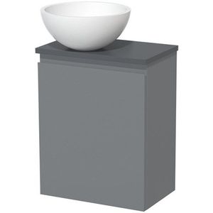 Toiletmeubel met waskom | 41 cm Middengrijs Greeploos front Mat wit Solid surface waskom Donkergrijs blad