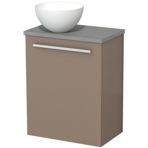 Toiletmeubel met waskom | 41 cm Taupe Vlak front Mat wit Solid surface waskom Lichtgrijs beton blad