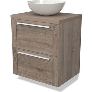 Modulo Plato Badkamermeubel voor waskom | 60 cm Eiken Kader front Taupe blad 2 lades onder elkaar