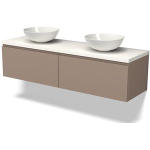 Modulo Plato Badkamermeubel voor waskom | 160 cm Taupe Greeploos front Mat wit blad 2 lades naast elkaar