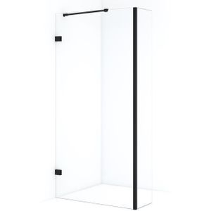 Diamond Inloopdouche | 90 cm Mat zwart Helder glas Vaste wand met zijwand