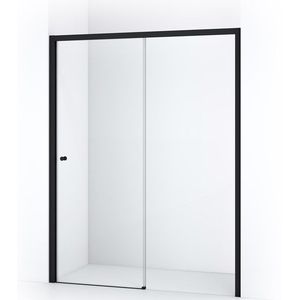 Crystal Comfort Douchedeur | 160 cm Mat zwart Helder glas Schuifdeur