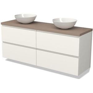 Modulo Plato Badkamermeubel voor waskom | 160 cm Mat wit Greeploos front Taupe blad 4 lades