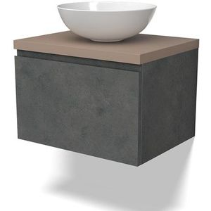 Modulo Plato Badkamermeubel voor waskom | 60 cm Donkergrijs beton Greeploos front Taupe blad 1 lade