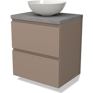 Modulo Plato Badkamermeubel voor waskom | 60 cm Taupe Greeploos front Lichtgrijs beton blad 2 lades onder elkaar