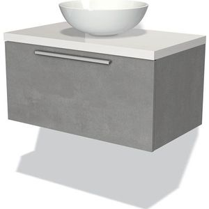 Modulo Plato Badkamermeubel voor waskom | 80 cm Lichtgrijs beton Vlak front Hoogglans wit blad 1 lade