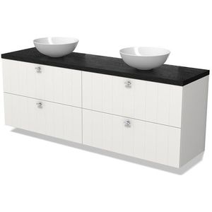 Modulo Plato Badkamermeubel voor waskom | 180 cm Mat wit Lamel front Zwart eiken blad 4 lades