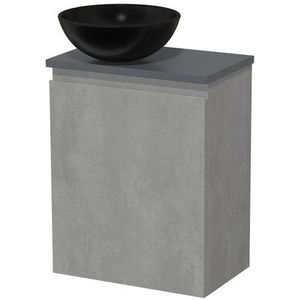 Toiletmeubel met waskom | 41 cm Lichtgrijs beton Greeploos front Mat zwart Keramiek waskom Donkergrijs blad