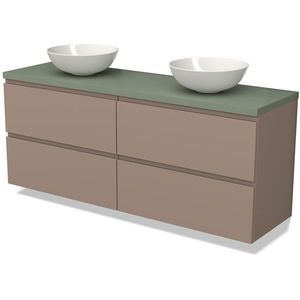 Modulo Plato Badkamermeubel voor waskom | 160 cm Taupe Greeploos front Saliegroen blad 4 lades