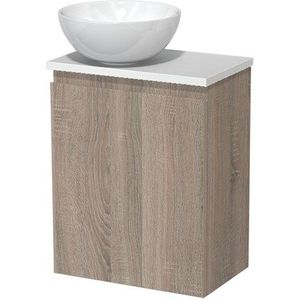 Toiletmeubel met waskom | 41 cm Eiken Greeploos front Hoogglans wit Keramiek waskom Hoogglans wit blad