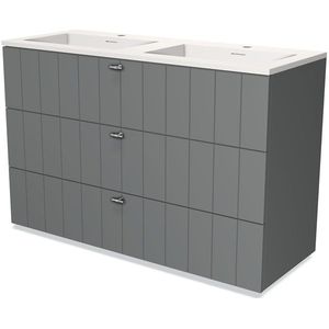 Modulo Badkamermeubel met wastafel | 120 cm Middengrijs Lamel front Solid surface 3 lades