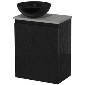 Toiletmeubel met waskom | 41 cm Zwart eiken Greeploos front Mat zwart Keramiek waskom Lichtgrijs beton blad