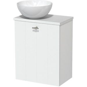 Toiletmeubel met waskom | 41 cm Mat wit Lamel front Hoogglans wit Keramiek waskom Mat wit blad