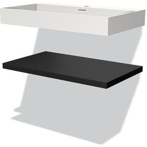 Modulo Badkamermeubel met wastafel | 80 cm Mat zwart front Solid surface Wastafel met blad