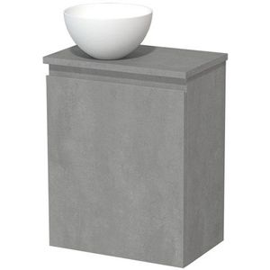 Toiletmeubel met waskom | 41 cm Lichtgrijs beton Greeploos front Mat wit Solid surface waskom Lichtgrijs beton blad