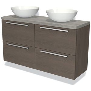 Modulo Plato Slim Badkamermeubel voor waskom | 120 cm Donkerbruin eiken Vlak front Grijs eiken blad 4 lades