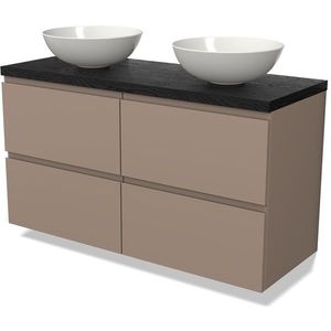 Modulo Plato Badkamermeubel voor waskom | 120 cm Taupe Greeploos front Zwart eiken blad 4 lades