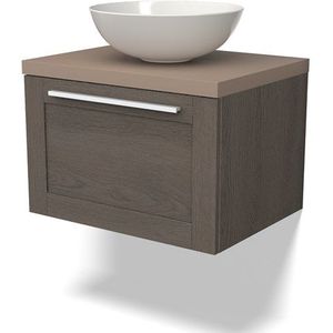 Modulo Plato Badkamermeubel voor waskom | 60 cm Donkerbruin eiken Kader front Taupe blad 1 lade