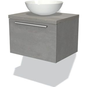 Modulo Plato Badkamermeubel voor waskom | 60 cm Lichtgrijs beton Vlak front Grijs eiken blad 1 lade