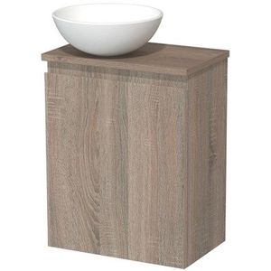 Toiletmeubel met waskom | 41 cm Eiken Greeploos front Mat wit Keramiek waskom Middenbruin eiken blad