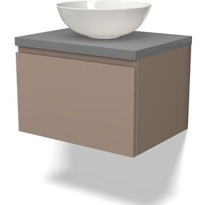 Modulo Plato Badkamermeubel voor waskom | 60 cm Taupe Greeploos front Middengrijs blad 1 lade