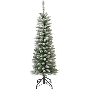 Everlands Kunstkerstboom Pencil Pine Snowy h120 cm - Extra Smal Groen/Wit