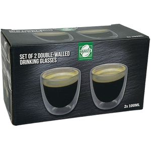 Drinkglas - 2 Stuks - Thee/koffie - Dubbelwandig Zonder Oor - 100 ml (klein)