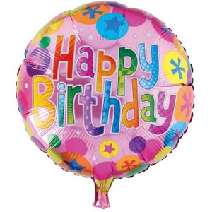 Ballon Folie Happy Birthday Roze Ballen O46cm