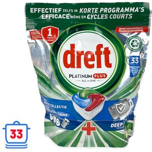 Dreft Platinum Plus All In One Vaatwastabletten Deep Clean 33 stuks