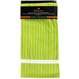 Pure Cotton Keukenhanddoek Streep Lime/Wit 2 stuks