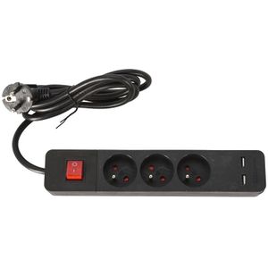 FX Control Stekkerdoos 3-Weg USB Zwart 140 cm
