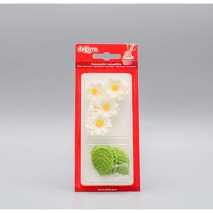 Witte Madeliefjes en Groene Bladeren Suikerdecoraties (deKora)