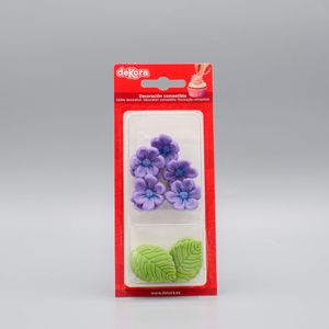 Violet Bloemen en Groene Bladeren Suikerdecoraties (deKora)