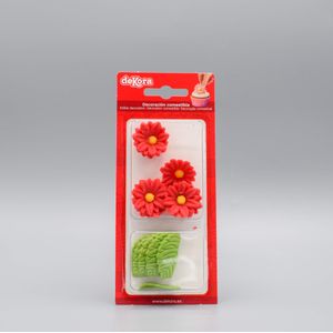 Rode Madeliefjes en Groene Bladeren Suikerdecoraties (deKora)