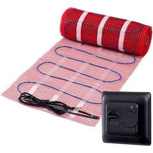 Complete elektrische vloerverwarming set, 150 watt incl analoge thermostaat, 5 m², Zwart