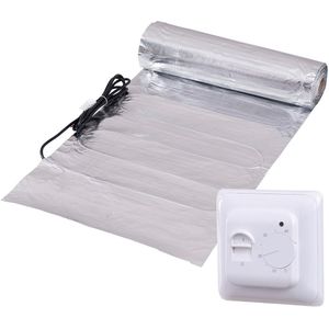 Complete elektrische vloerverwarming folie set, 150 watt incl analoge thermostaat., 2 m², Zwart