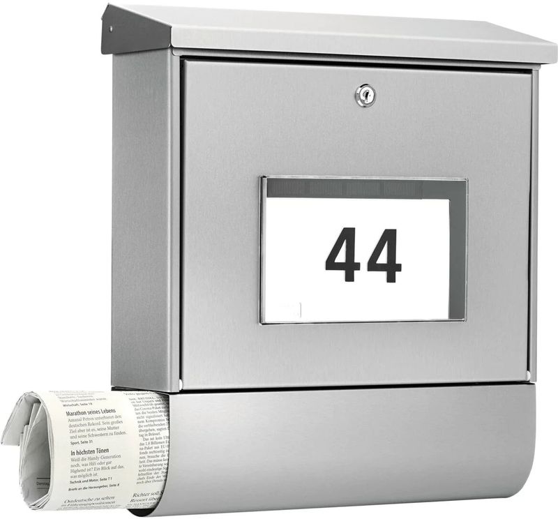Burg-Wächter - Malaga 4400 Ni - Brievenbus - Roestvrijstaal - Inclusief Krantenrol en LED Verlichting